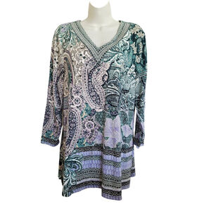 Chico's V-Neck Teal Lavender Paisley Tunic US 2 large fairy soft festival top